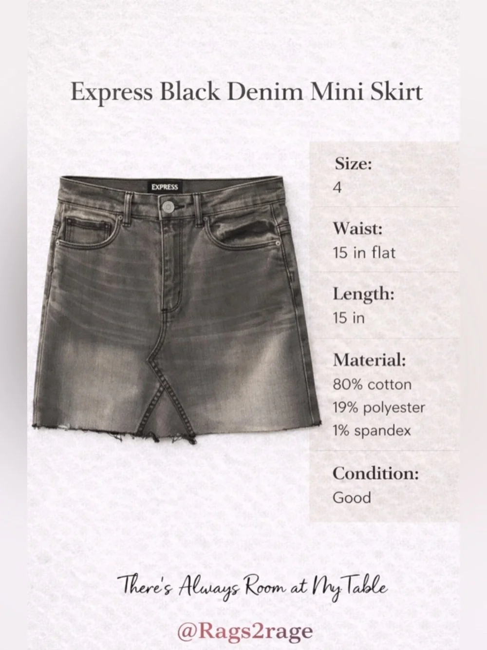 Express Black Distressed Denim Mini Skirt Raw Frayed Hem Stretch Size 4